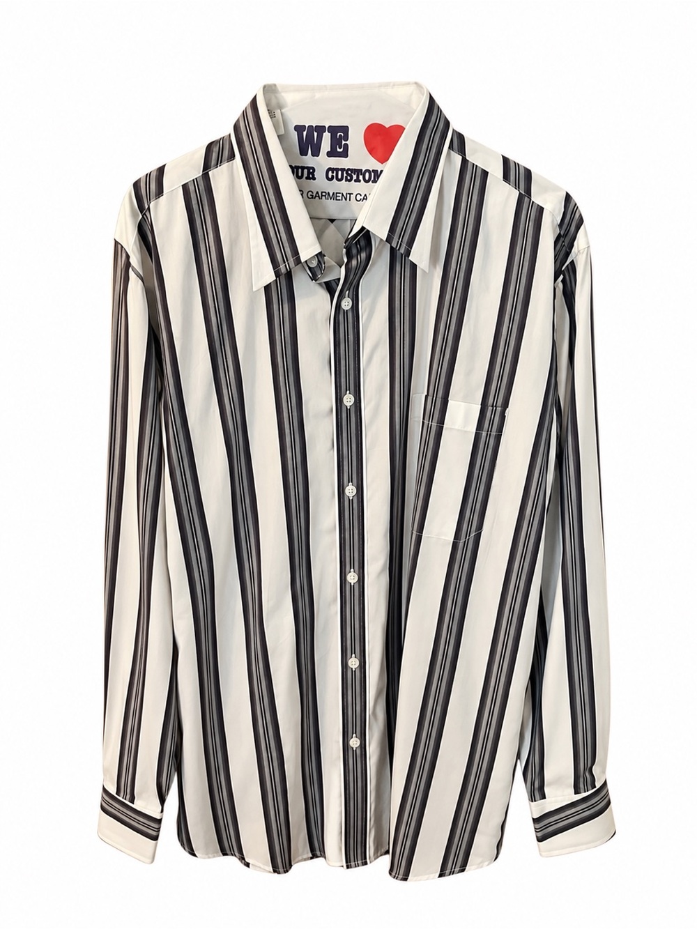 Men's Vintage Perry Ellis White & Grey Vertical Stripe Button-Down Shirt. XL